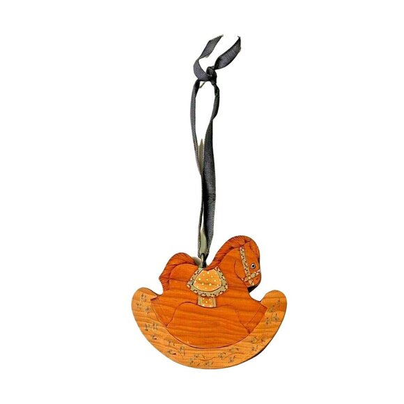 Handcrafted Wooden Rocking Horse Ornament With Ribbon Hanger - Picture 2 of 6